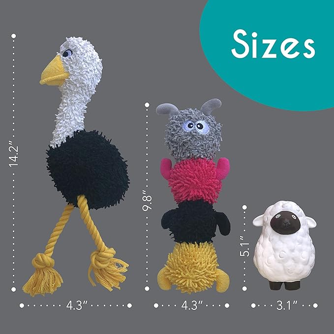 rocket & rex Dog Chew Toy Set for Small to Medium Breeds, Includes a Rope Toy, Rubber Squeaker and Plush Toys with Ball, Reduces Destructive Chewing & Anxiety (Pack of 3)