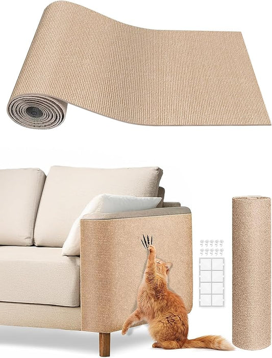 Cat Scratch Mat Furniture Protector, Eco-Friendly DIY Trimmable Self-Adhesive Cat Scratching Pad, Couch Wall Sofa Guard, Reusable Claw Scratching Protector 39.4"x15.8" (Beige)