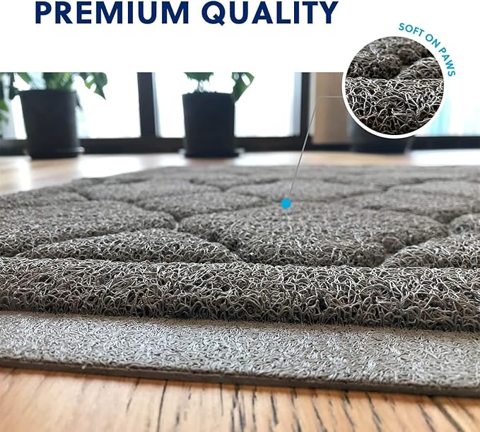 WePet Cat Litter Box Mat, Kitty Premium PVC Pad, Durable Trapping Rug, Phthalate Free, Urine-Resistant, Scatter Control, L 35 x 23 Inch, Grey