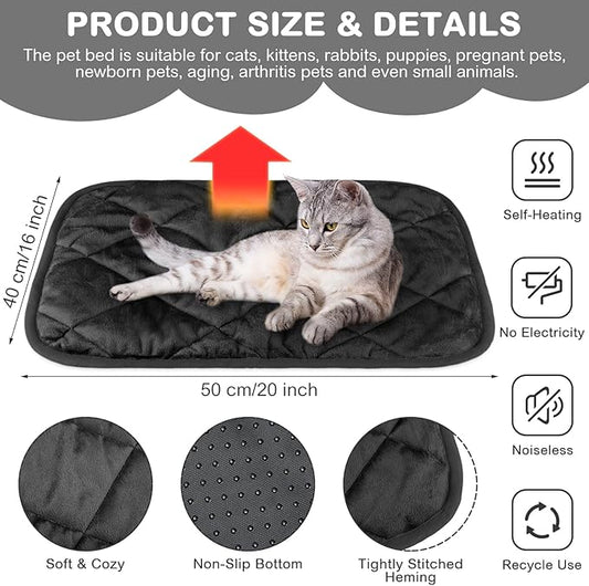 2 Pack Self Heating Cat Mat Self Warming Pet Pads Washable Kennel Mat Dog Crate Pad Reflects Body Heat Non Skid Cat Thermal Pads for Puppy Indoor Outdoor(Black,16 x 20 Inches)