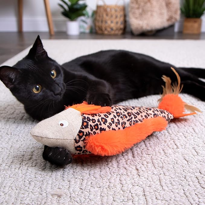 SmartyKat Instincts HappyNip Fin Frenzy Fish Kicker Crinkle Plush Cat Toy, Contains Catnip & Silvervine - Orange/Beige, One Size