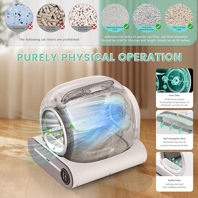 Self Cleaning Litter Box, Automatic Cat Robot for Multiple Cats, Large Litter Box with 3 Rolls Waste Bags Liners, App Control, Negative ion Deodorization