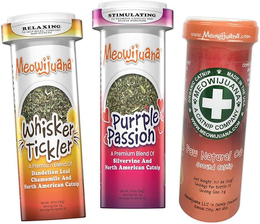 Meowijuana Purrple Passion Cat Nip - Premium Organic Blend of Catnip for Cats & Silvervine, Stimulates Playful Behavior, 26g, Natural Wellness Gift for Cat Lovers
