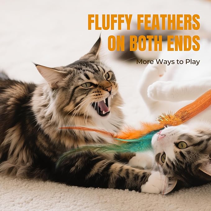 Catnip Toys for Cats – 6-Pack Feather Mesh Tubes with Bells, Interactive Chew Set for Indoor Cats & Kittens