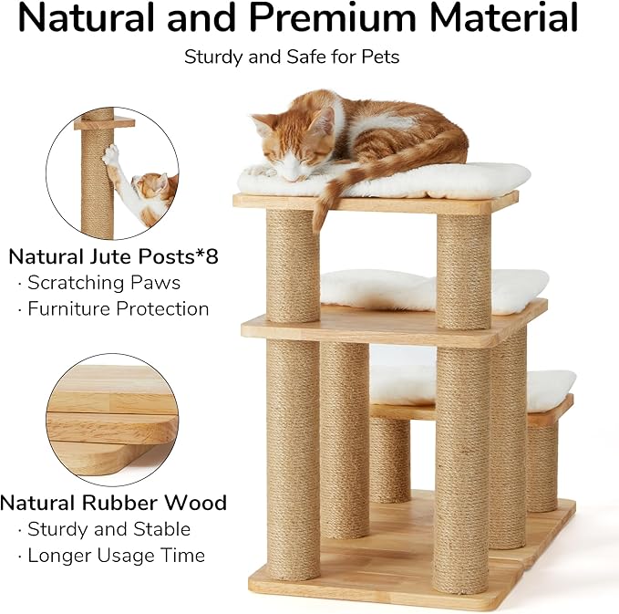 FUKUMARU Dog Stairs, Solid Wood Pet Stairs with Cat Scratching Post, Transformable Cat Ramp Can Hold Up to 200 lbs, 20 Inch Pet Steps for Dogs and Cats to Climb High Bed and Couch, Over 6 Combinations