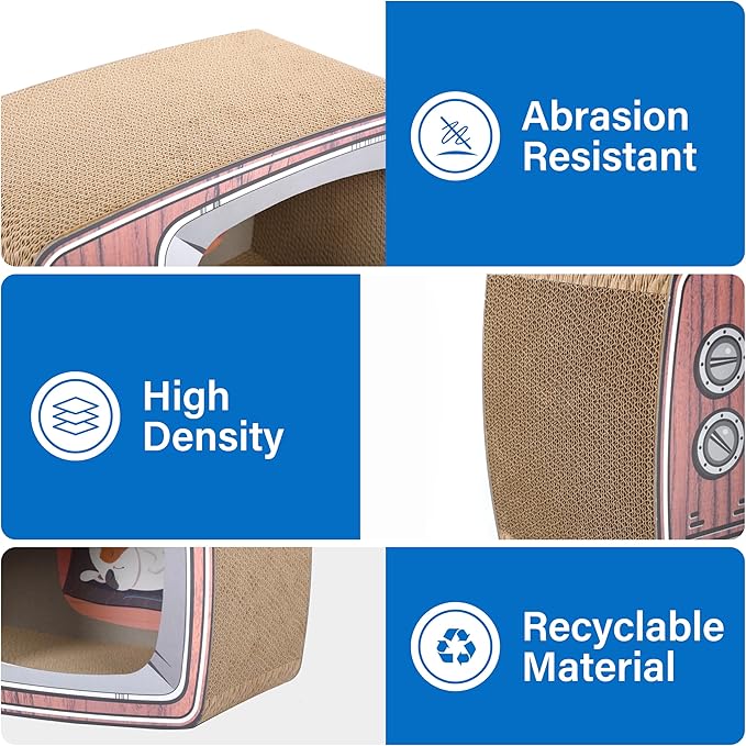 FluffyDream TV Cat Scraper - Durable Cat Leisure Bed - Indoor Scraper and Play House - Corrugated Toy Cat Birthday - 16.9L*12.5W*9H