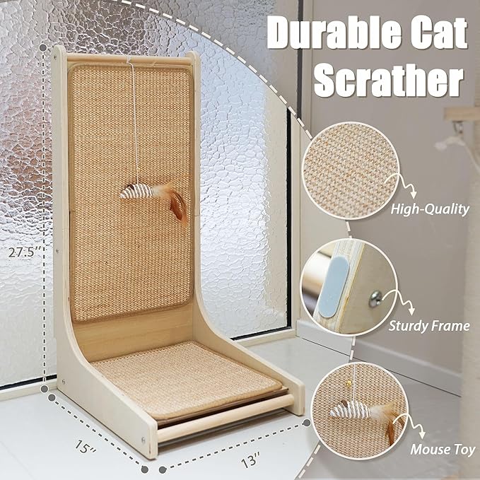 Cat Scratcher, L-Shaped Cat Scratching Board - Protects Furniture, Floor Mounted with Mouse Toy, Catnip Infused