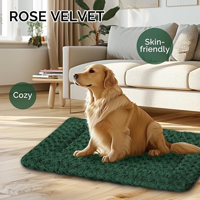Dog Beds Crate Pad, Dog Bed Mat for Large Dogs Sleeping, Soft, Durable, Washable & Anti-Slip Crate Pads, Reversible Kennel Mat (Magic Circle Green, L(35”*24“*1.5”))