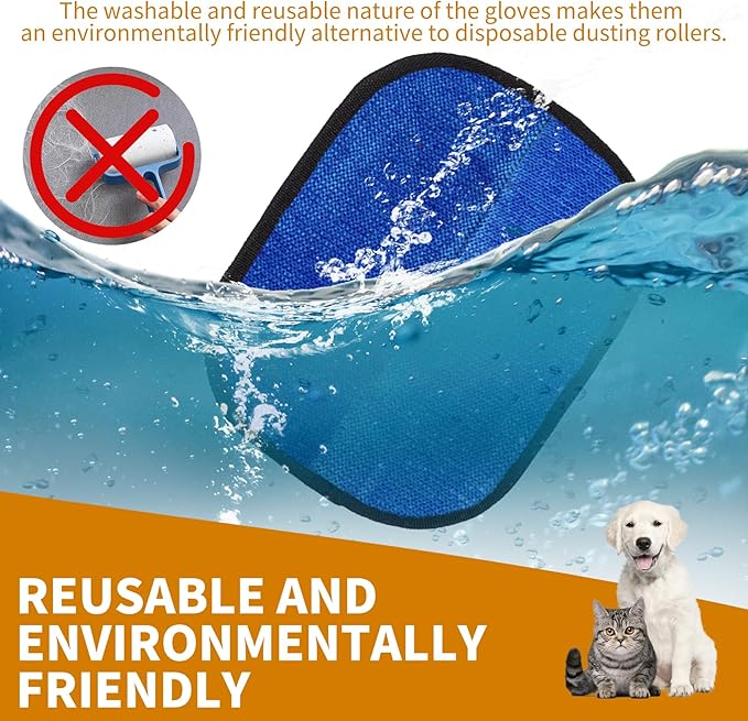 2PCS Electrostatic Pet Grooming Gloves, Reusable Hair Remover for Dog Cat Fur on Clothes Furniture Car Seat/Blue