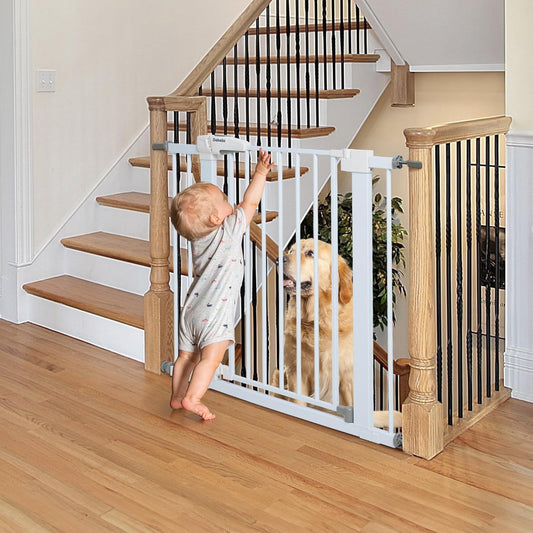 Babelio Baby Gate for Doorways and Stairs, 26''-40'' Auto Close Dog/Puppy Gate, Easy Install, Pressure Mounted, No Drilling, fits for Narrow and Wide Doorways, Safety Gate Door for Child and Pets