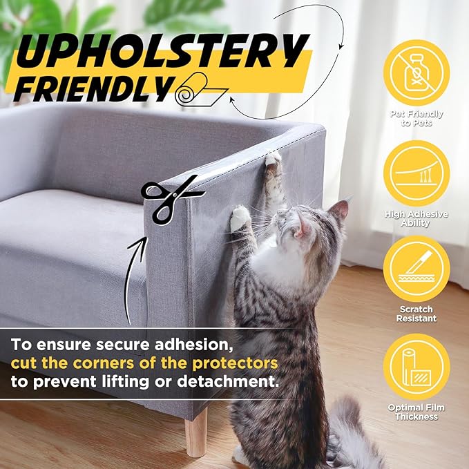OBSEDE Clear Cat Scratch Furniture Protector with 50 Twist Pins, Flexible Adhesive Single-Sided Sticky Sofa & Couch Corner Protector, Pet Deterrent Training Tape, 11.8" x 196.8"