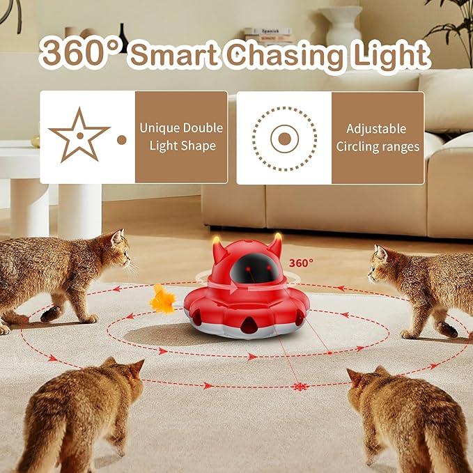 2-in-1 Interactive Cat Toys for Indoor Cats, Automatic Cat Toy with 7 Holes Mice Whack A Mole Moving Feather, Smart Cat Toy (Red)