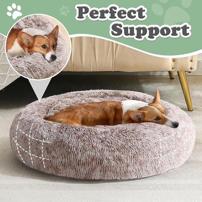 JOLLYVOGUE Dog Bed, Calming Anti-Anxiety Large Dog Bed, Fluffy Donut Cushion for Medium and Large Pets (27"/30"/36")