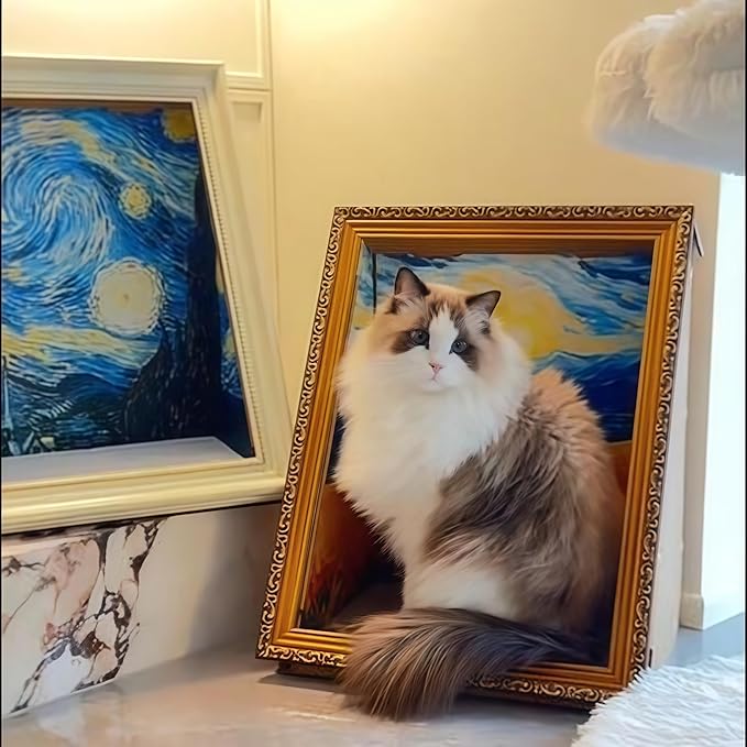 Oil Painting Cat House with Scratcher,Cat Bed Art Picture Frame Scratching Board Playing Tent Box, Assemble Kitty Couch Cave Condo Creative Pets Furniture - Kitty Living in Famous Painting (Reader)