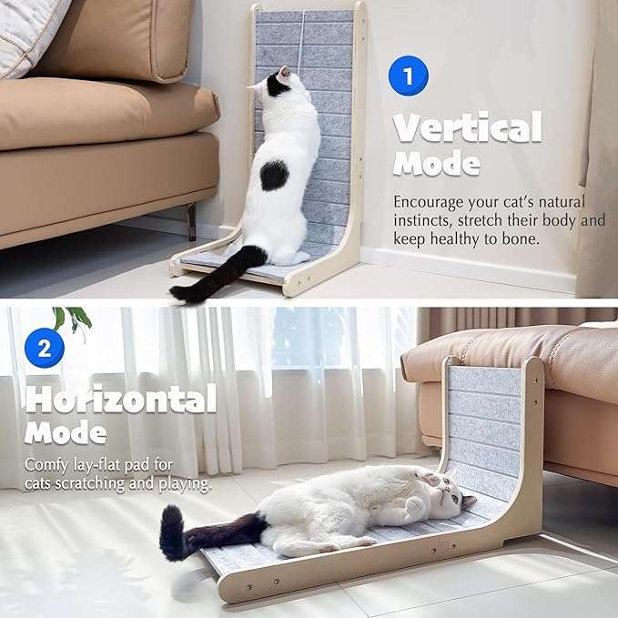 PETKARAY Felt Cat Scratcher, Vertical Cat Scratching Pad, Scratch Resistant Couch Carpet Scratcher, Slot-Free Scratch Board with Toy Ball, Light Grey