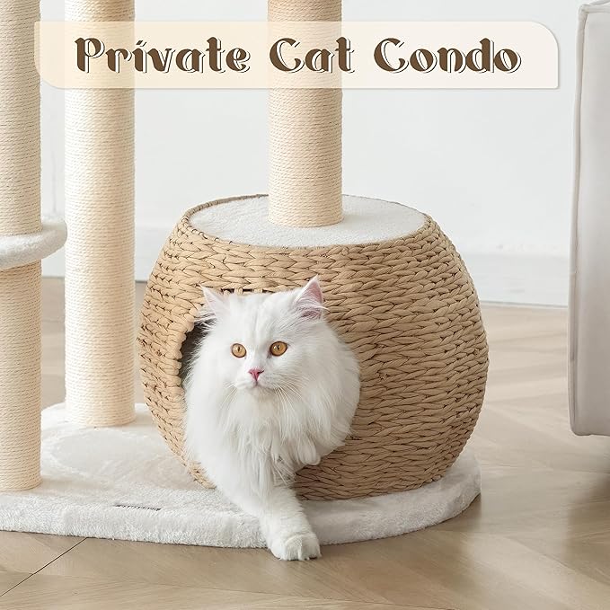 KAMABOKO Modern Cat Tree, 39" Tall Cat Trees for Indoor Cats, Cat Condo Natural Sisal with Scratching Posts, Hand-Woven Tower & Top Perch, Cat-Tree for Kittens Climb Play & Rest Black