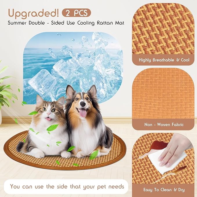 Calming Donut Dog Bed Medium Size Removable Cover + 2 PCS Cooling Rattan Pet Mat, Fluffy Comfort Anti-Anxiety Washable Round Pets Bed with Double-Sided Cool Pad for Medium Dogs/Cat, 31" Pink