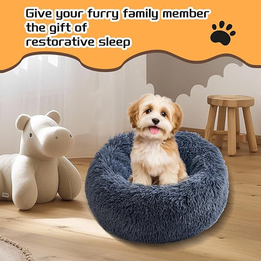 Comfort Donut Dog Bed for Small Dogs, Cat Bed & Pet Bed for Indoor Use, Medium Size with Soft Plush, Round Dog Beds for Large Dogs and Cats (Gray, 36''Lx36''Wx8''Th)
