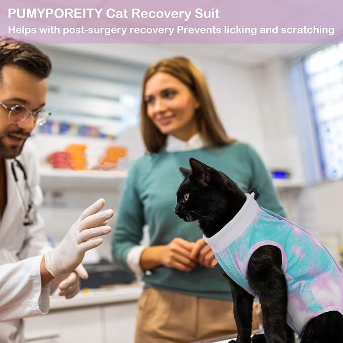 PUMYPOREITY Cat Recovery Suit, Cat Surgery Recovery Suit Female, Cat Spay Recovery Suit, Alternative to Cone of Shame, Cat Surgical Recovery Suit for Skin Diseases and Abdominal Wound, Purple, S