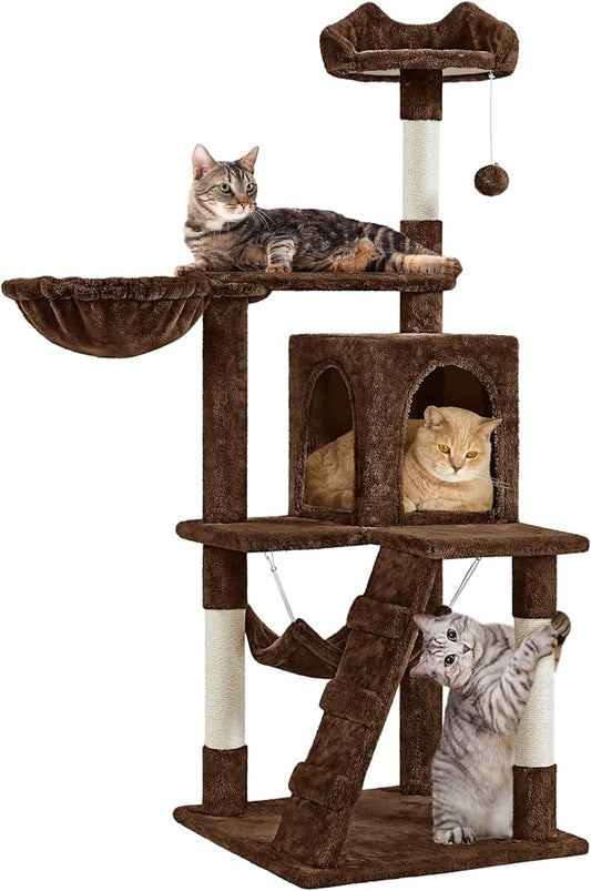 Yaheetech 54in Cat Tree, Multi-Level Cat Tower with Scratching Posts, Spacious Condo and Hammock, Ideal Activity Center for Indoor Kittens, Brown