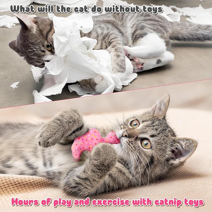 MALLMALL6 6Pcs Frosted Animal Cookie Catnip Crinkle Paper Sound Toys Gift for Cat, Catmint Teething Chew Kick Interactive Toy for Indoor Cats, Soft Candy Pet Presents Supplies for Kitten Lover