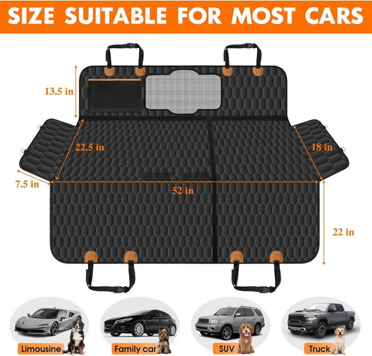 Dog Back Seat Cover, Waterproof Scratch Proof Nonslip Dog Hammock for Car, Car Seat Cover for Back Seat with Sanitary Pad Mesh & Pocket for Cars SUVs and Trucks - S, Black/Orange