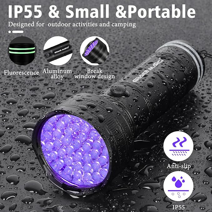UV Flashlight , 51 LED 395nm Black Light, Ultraviolet Lite UV Light, Pet Urine Detector for Dog/Cat Urine, Dry Stains, Bed Bug, Resin Curing, Scorpions, Dry Pet Stains