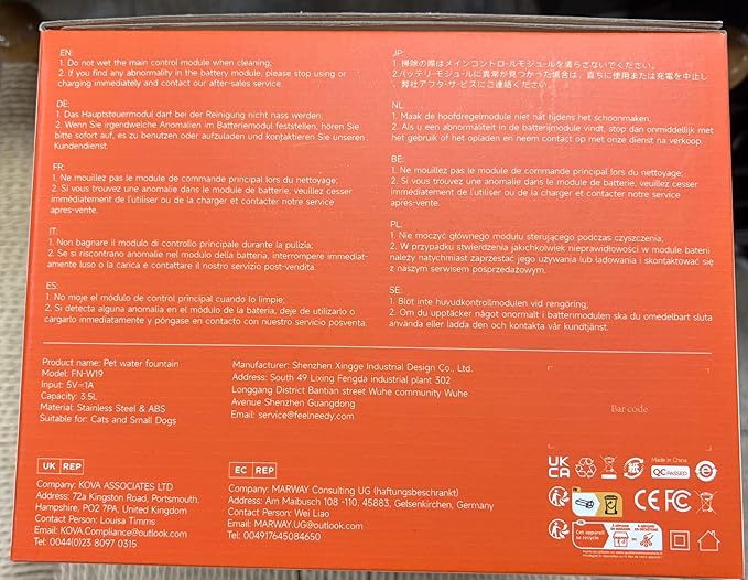 Cordless Cat Water Fountain Stainless Steel with Motion Sensor, Water-Battery Separation Safety Design,4000mAh Battery Operated Cat Water Dispenser for Cats Dogs, 3.5L/118oz - [FN-W19]