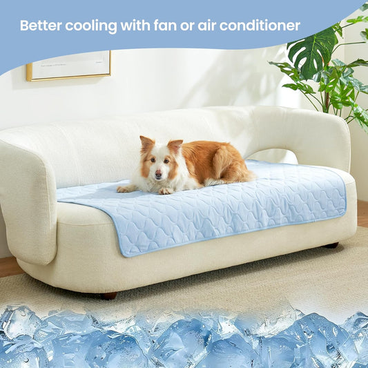 Cozy Bliss Leakproof Cooling Blanket for Large Dogs – Q-Max>0.4, Durable & Washable Dog Cooling Mat for Hot Weather, Soft Pet Throw & Couch Protector for Dogs & Cats, 40x60 Inch, Heather Cool Blue