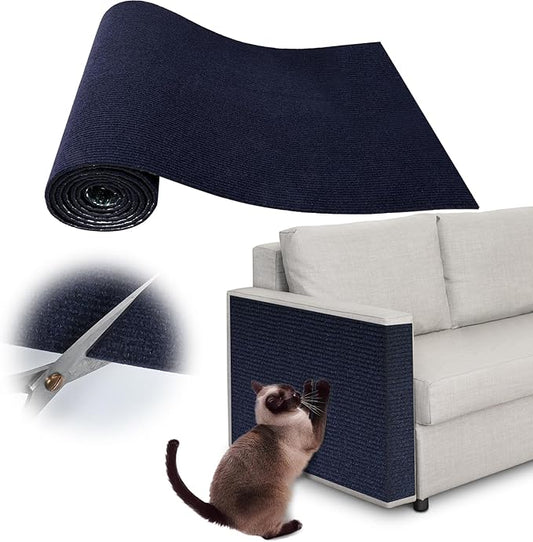 Cat Scratch Pads for Indoor Cats - 100" x 15.8" Trimmable Self-Adhesive Couch Corner Protectors for Cats, DIY Climbing Couch Protector for Scratch Post Cat Tree Shelves Wall (Dark Blue)
