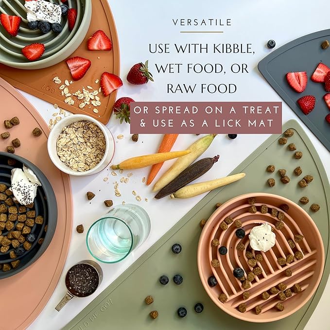 The Slowdown Bowl Silicone Slow Feeder for Cats & Kittens, Slow Eating Mealtime Solution with Lick Modern Mat Design, Reduces Gulping, Fits 1 Cup 6” Across x 1.25” Tall, Small-Terracotta