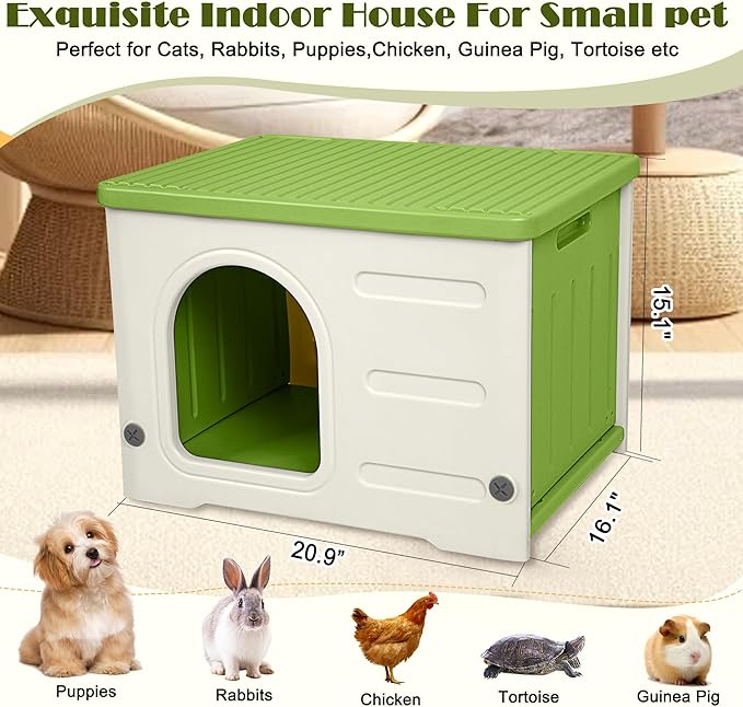 Plastic Cat House for Outdoor Indoor Use, Stackable Feral Cat Shelter Indoor Cat House Insulated Weatherproof Waterproof -Green