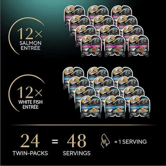 Sheba Gravy Indulgence Adult Wet Cat Food Salmon Entree and Whitefish Entree in Extra Gravy Variety Pack, 2.6 oz. Twin-Pack Trays, (12 Count, 24 Servings) (Pack of 2)