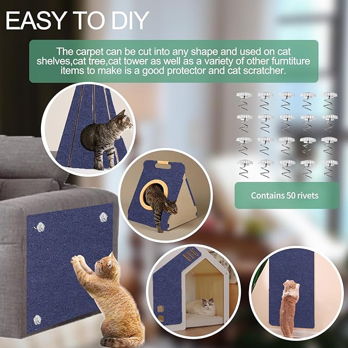 78.7"x15.8" Cat Scratching Mat - Trimmable Self Adhesive DIY Climbing Cat Scratcher Pad for Cat Tree Shelves and Post Cat Scratch Furniture Protector