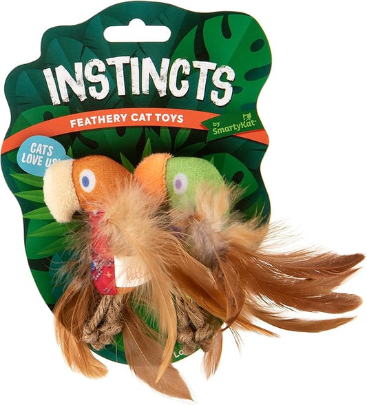 SmartyKat Instincts 2-Pack HappyNip Love Mates Feather Birds Plush Cat Toys, Contains Catnip & Silvervine - Orange/Green, 2-Pack