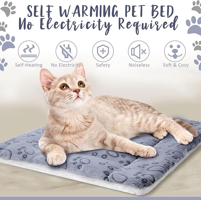 2 Pack Self Warming Cat Mat Self Heating Pad Bed Reversible Machine Washable Reflects Body Heat Warm Thermal Pet Pad Crate Blanket for Feral and Indoor Cat (Dog Paw,21" X 14")