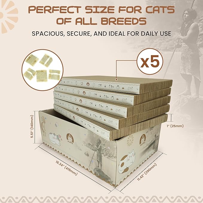 5 PCS Cat Scratching Boards | Reversible Cardboard Cat Scratcher with Catnip | Corrugated Cardboard cat Scratcher | Indoor Cat Scratch Pad | Durable Cat Scratcher Box | 16.34" L x 11.42" W x 5.51" H