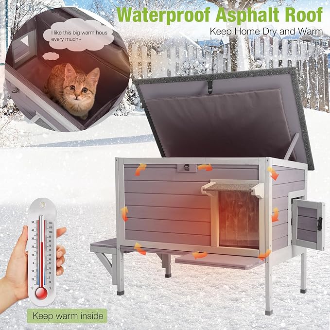 Gutinneen Outdoor Cat House Insulated Kitty Shelter with Liner for Winter Waterproof Cat Cage for Feral Cats