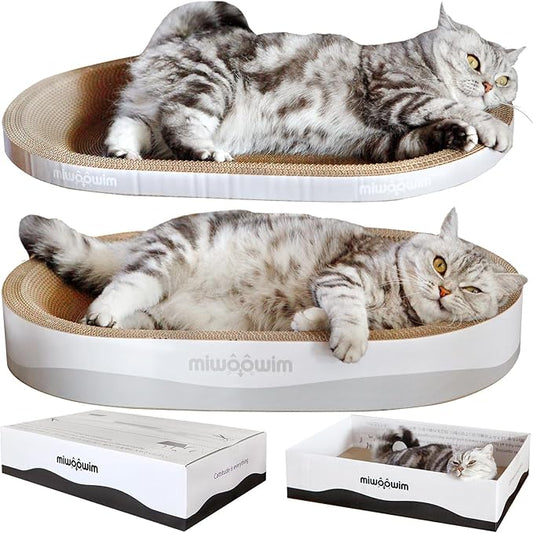 3PCS 23.6 Inch Extra Large Cat Scratcher Bed,Big Cats Box with Corrugated Scratch Pad, Scratching Lounge Bed,Oval Shape Cat Scratcher Bowl