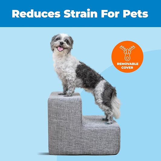 Best Pet Supplies Dog Stairs & Steps - Foam Steps for Small Dogs & Cats, Non-Slip Indoor Balanced Pet Step Support, Dog Ramp, No Assembly, Ash Gray Linen, 2-Step (12-inch Height)