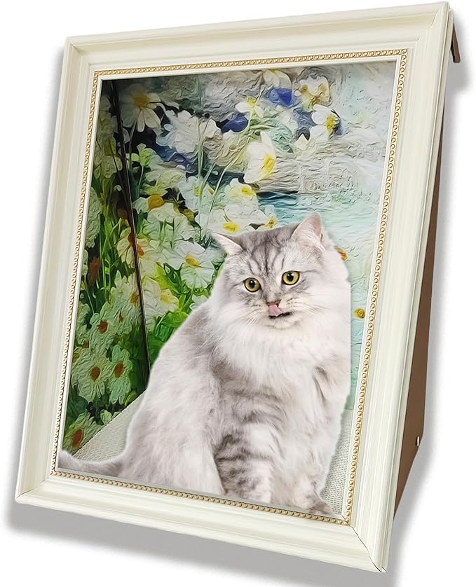 Oil Painting Cat House with Scratcher,Cat Bed Art Picture Frame Scratching Board Playing Tent Box, Assemble Kitty Couch Cave Condo Creative Pets Furniture - Kitty Living in Famous Painting (Daisies)