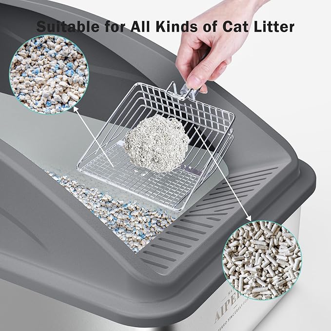 Stainless Steel Cat Litter Box with Lid | XL Extra Large Litter Box for Big Cats | Metal Litter Boxes High Sided | Enclosed Anti-Urine Leakage, Include Litter Mat and All-Metal Litter Scoop