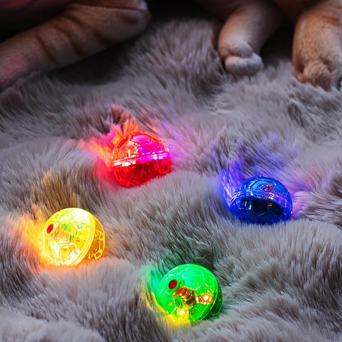 Frienda 4 Pieces Ghost Hunting Cat Ball Motion Light up Cat Balls LED Motion Activated Pet Ball Motion Light up Interactive Toys Pet Glowing Mini Running Exercise Ball Toys(Multicolored)