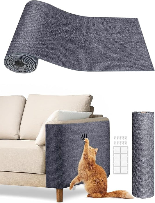 Cat Scratch Mat Furniture Protector, Eco-Friendly DIY Trimmable Self-Adhesive Cat Scratching Pad, Couch Wall Sofa Guard, Reusable Claw Scratching Protector 78.7"x15.8" (Dark Gray)