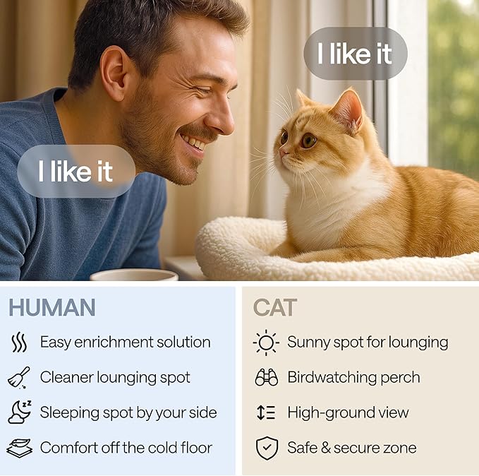 4-in-1 Elevated Cat Couch Bed – Holds 44 lbs – Secure Mount to Window, Sill, Bed, Floor – Removable Washable Plush Cushion – Cat Window Perch Indoor Sofa for Pets for Large Cats & Small Dogs