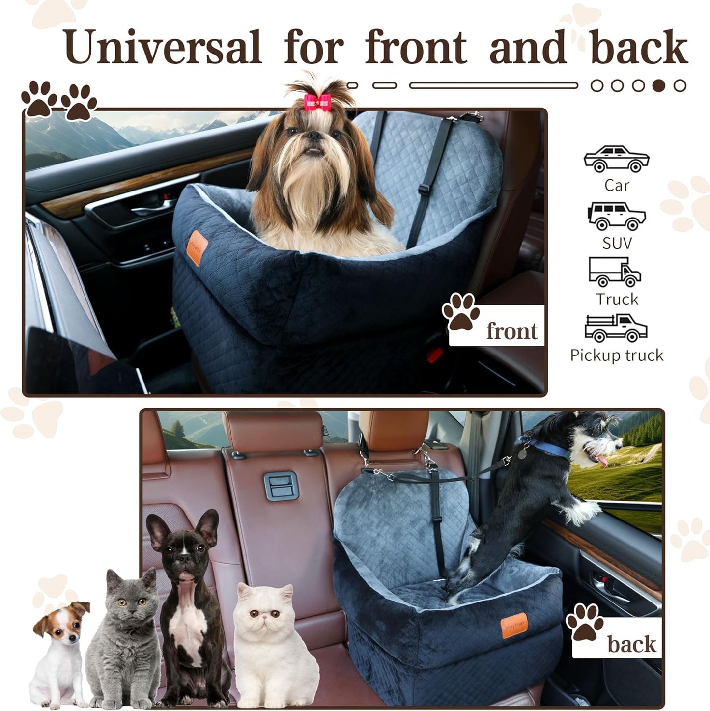 Dog Car Seat-Dog Booster Car Seat with 7''Interior Height,Pet Travel Car Seat with 2 Safety Leashes,Car Dog Seat Restraint Small/Medium Dog up to 35 lbs,Detachable Washable,Easy to Install(H-Black)