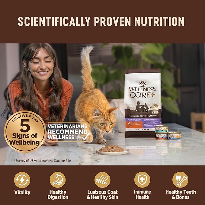 Wellness CORE+ Healthy Weight Pate Adult Wet Cat Food, Natural, Protein-Rich, Grain Free, 2.8 Ounce, 12 Pack (Chicken & Tuna)