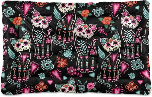 Pet Bed Gothic Cat Sugar Skull Dog Bed Mat Absorbing Non Slip Pad Pet Sleeping Mat for Small, Medium, and Large Dogs Puppy Cat 36 in x 24 in
