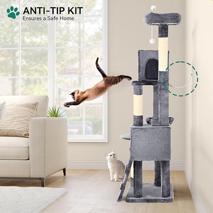 YITAHOME 70.8in Cat Tree Tower for Indoor Cats: Multi-Level Kittens Pet Play House Condo Furniture Activity Center with Scratching Posts Stand Light Grey