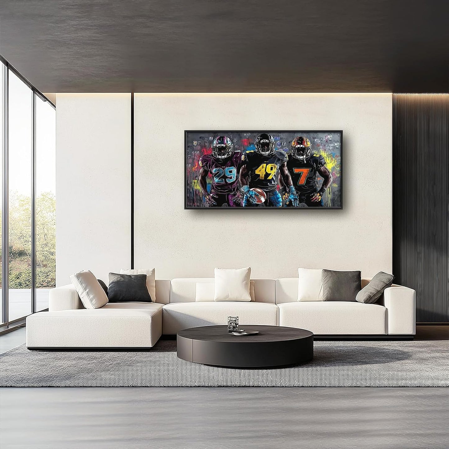 Large Rugby Player Wall Art for Living Room, Framed Oversized Graffiti Sport Wall Decor Cool Canvas Painting Pictures for Men Modern Artwork for Living Room Bathroom Bedroom Office Dining Room 60"x30"